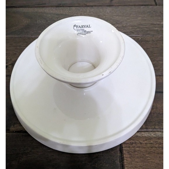 Large Farval Portugal White Cake Server Stand Pedestal Snowman Christmas New - Picture 6 of 8